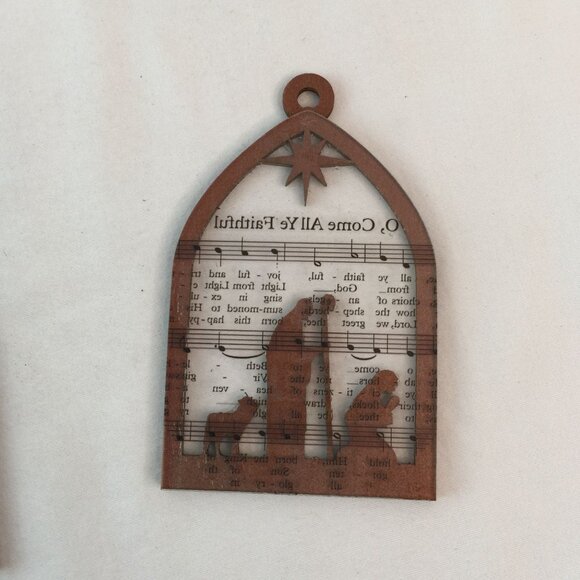 Wood Laser Cut Nativity Christmas Ornament w/Carol Music 4" Set of 6 Lot #4 - Picture 13 of 14